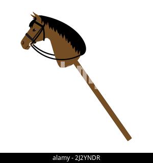 Vector flat cartoon riding hobby horse toy isolated on white background Stock Vector