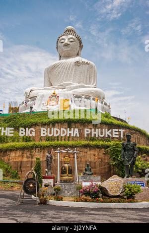 The Big Buddha, a seated Maravija Buddha, depicts Guatama in a sitting position on Nakkerd Hill, Phuket, Thailand. Stock Photo