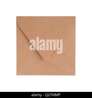 Mockup image of brown kraft paper envelope front and back isolated on white background for your design project. Letter, top view. Template Stock Photo