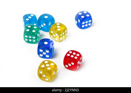 close up of the color dices isolated on white Stock Photo