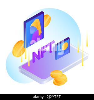 New NFT marketplace. Creative Detailed Illustration. Vector illustration Stock Vector