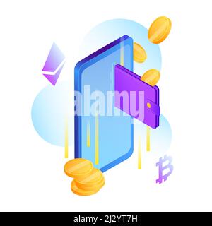 Cryptocurrency wallet Illustration. Online Money . Vector illustration Stock Vector