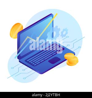 Business Illustration. Fintech Technology Laptop Illustration. Vector  Stock Vector