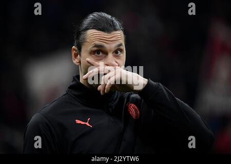 Roma, Italy. 04th Apr, 2022. Zlatan Ibrahimovic of Milan during the Serie A football match between Milan and Bologna at Giuseppe Meazza stadium in Milan (Italy), April 4th, 2022. Photo Andrea Staccioli/Insidefoto Credit: insidefoto srl/Alamy Live News Stock Photo