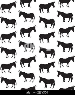 Vector seamless pattern of black donkey silhouette isolated on white background Stock Vector