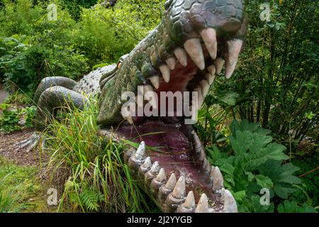 Real size dinosaur sculpture in Balckpool Zoo Stock Photo