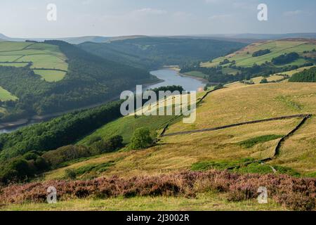 Views from a footpath going to a Coach and Horses Rock Formation and Salt Cellar Derwent Edge Stock Photo