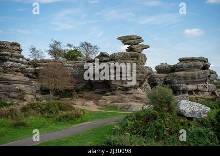 Rock formations in National Trust Brimham Rocks in UK Stock Photo