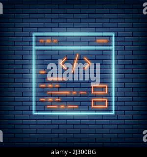 Vector webpage repair, internet development, seo neon sign. Vector illustration in neon style. Stock Vector