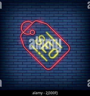 Vector seo tag, label neon sign. Vector illustration in neon style. Stock Vector