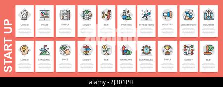 Start up mobile screens set. Time management, idea generation, presentation banner template for website and mobile development. Mobile app screens. Stock Vector