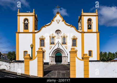 The Igreja Matriz de Santa Cruz church is a fine example of a rural place of worship in the Azores Stock Photo