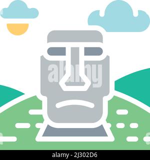 Kiev, Ukraine - March 1, 2022: Vector Easter Island, Chile, landmark white line icon. Stock Vector