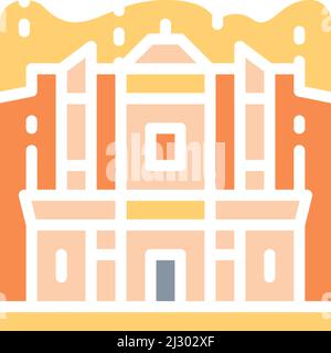 Kiev, Ukraine - March 1, 2022: Vector Monastery of Petra, Jordan, landmark white line icon. Stock Vector
