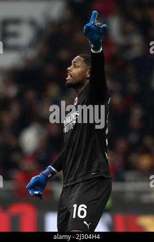 Mike Maignan Of Ac Milan Gestures During The Europa League Football 