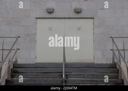 Fire Door, Modern Architecture, with steps and light Stock Photo