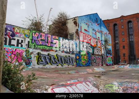 Skate Park, Baltic Triangle, Liverpool, Graffiti and Street Art Stock Photo