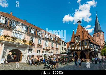 City Hall and City Church, Michelstadt, Odenwald, Hesse, Germany Stock Photo