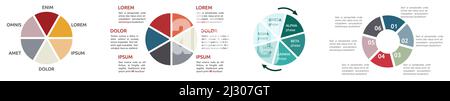 Circle divided into six equal parts, different versions - infographics element Stock Vector