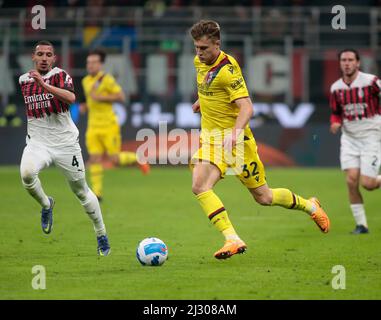 Mattias Svanberg of Bologna during the Italian championship Serie A football match between AC Milan and Bologna FC on April 4, 2022 at San Siro stadium in Milan, Italy - Photo Nderim Kaceli / DPPI Stock Photo