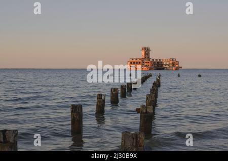 Gdynia, Poland - August 21, 2021: Ruins of an old torpedo house in Babie Doly, Poland. Stock Photo