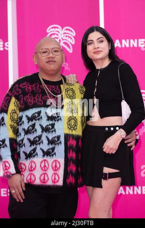 Jacob Batalon and Brooke Reina attend the pink carpet during the 5th Canneseries Festival, on April 04, 2022 in Cannes, France. Photo by David Niviere/ABACAPRESS.COM Stock Photo