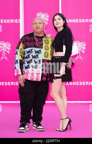 Jacob Batalon and Brooke Reina attend the pink carpet during the 5th Canneseries Festival, on April 04, 2022 in Cannes, France. Photo by David Niviere/ABACAPRESS.COM Stock Photo