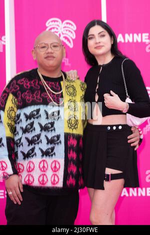 Jacob Batalon and Brooke Reina attend the pink carpet during the 5th Canneseries Festival, on April 04, 2022 in Cannes, France. Photo by David Niviere/ABACAPRESS.COM Stock Photo