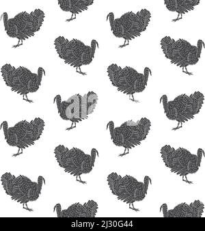 Vector seamless pattern of hand drawn sketch turkey isolated on white background Stock Vector