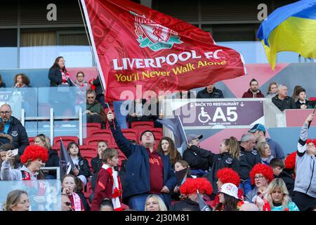 Bristol, UK. 3rd April 2022. Supporters at Women’s Championship game between Bristol City and Liverpool at Ashton Gate. Stock Photo