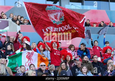 Bristol, UK. 3rd April 2022. Supporters at Women’s Championship game between Bristol City and Liverpool at Ashton Gate. Stock Photo