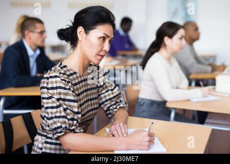 Young woman working during group business training Stock Photo