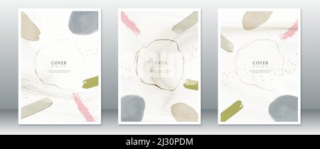 Set of abstract background cover page design with watercolor painting Stock Vector