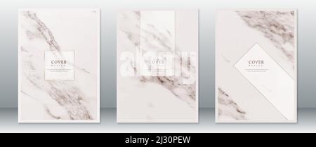 Set of modern cover page design with marble texture and gold frame Stock Vector