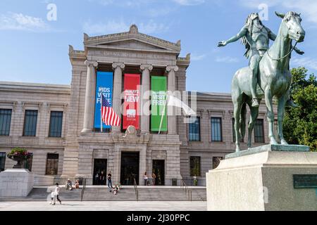 Boston Massachusetts,Museum of Fine Arts,outside exterior front entrance,Appeal to the Great Spirit 1909 statue Cyrus Dallin,Native American Indian Stock Photo