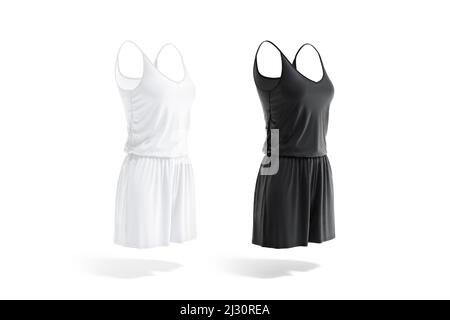 Blank black and white women romper mockup, side view Stock Photo