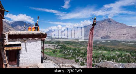 Diskit Monastery, near Hunder, Nubra Valley, Ladakh, Jammu and Kashmir, Indian Himalayas, North India, India, Asia Stock Photo