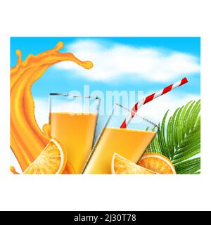 Orange Juice Fresh Drink Promotional Poster Vector Stock Vector