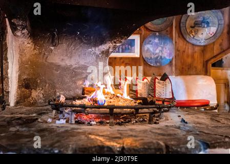 Close-up of fire place in luxurious restaurant during winter Stock Photo