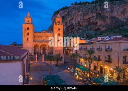 San Salvatore Cathedral, Piazza Duomo, Cefalu, Sicily, Italy, Stock Photo