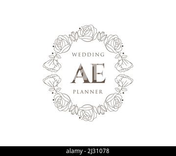 AE Initials letter Wedding monogram logos collection, hand drawn modern minimalistic and floral templates for Invitation cards, Save the Date, elegant Stock Vector