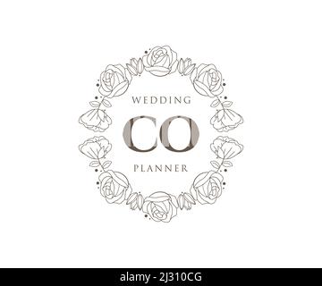 CO Initials letter Wedding monogram logos collection, hand drawn modern minimalistic and floral templates for Invitation cards, Save the Date, elegant Stock Vector