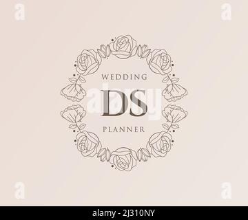 DS Initials letter Wedding monogram logos collection, hand drawn modern minimalistic and floral templates for Invitation cards, Save the Date, elegant Stock Vector