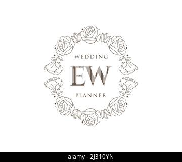 EW Initials letter Wedding monogram logos collection, hand drawn modern minimalistic and floral templates for Invitation cards, Save the Date, elegant Stock Vector