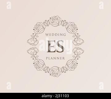 ES Initials letter Wedding monogram logos collection, hand drawn modern minimalistic and floral templates for Invitation cards, Save the Date, elegant Stock Vector