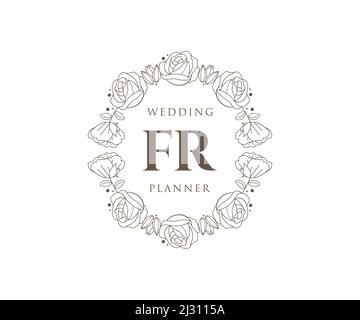 FR Initials letter Wedding monogram logos collection, hand drawn modern minimalistic and floral templates for Invitation cards, Save the Date, elegant Stock Vector
