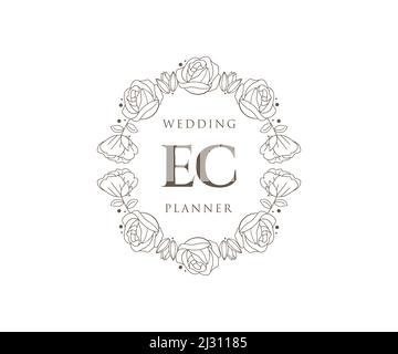 EC Initials letter Wedding monogram logos collection, hand drawn modern minimalistic and floral templates for Invitation cards, Save the Date, elegant Stock Vector