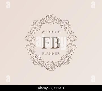 FB Initials letter Wedding monogram logos collection, hand drawn modern minimalistic and floral templates for Invitation cards, Save the Date, elegant Stock Vector