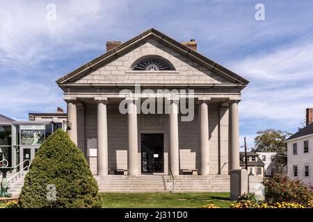 PLYMOUTH, USA - SEP 26, 2017: facade of historic museum for the pilgrims landing in Plymouth  with the Mayflower. Stock Photo