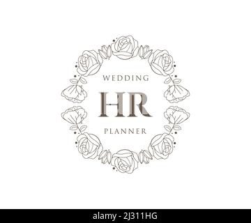 HR Initials letter Wedding monogram logos collection, hand drawn modern minimalistic and floral templates for Invitation cards, Save the Date, elegant Stock Vector
